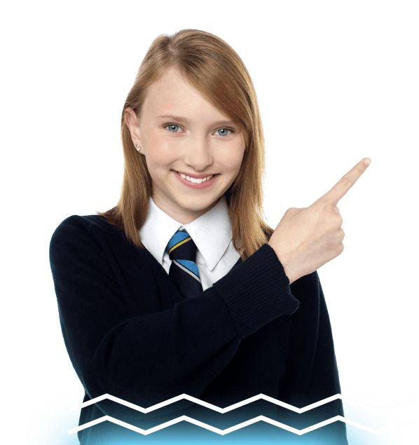 School girl pointing